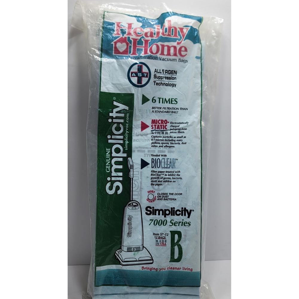 Simplicity 7000 Series Type B Vacuum Bags 6 bags S7-12 & Belts 1pk SB7-2